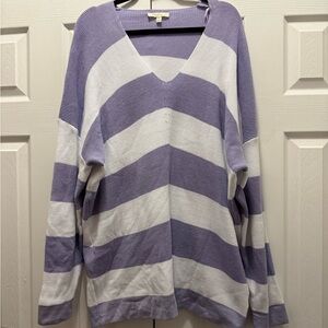 Reborn J Lavender and White Striped V-Neck Sweater